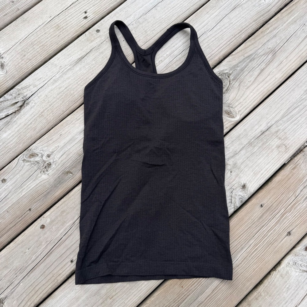 Lululemon Ebb to Street Tank Top Black Ribbed Racerback Shelf Bra Size 6